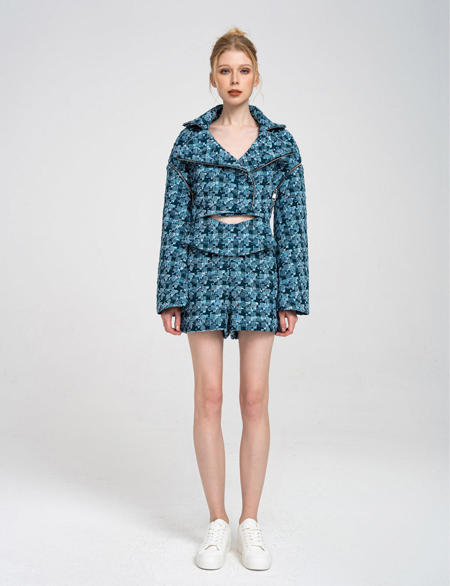 Cropped Detachable-sleeves Zip-trimmed Jacket