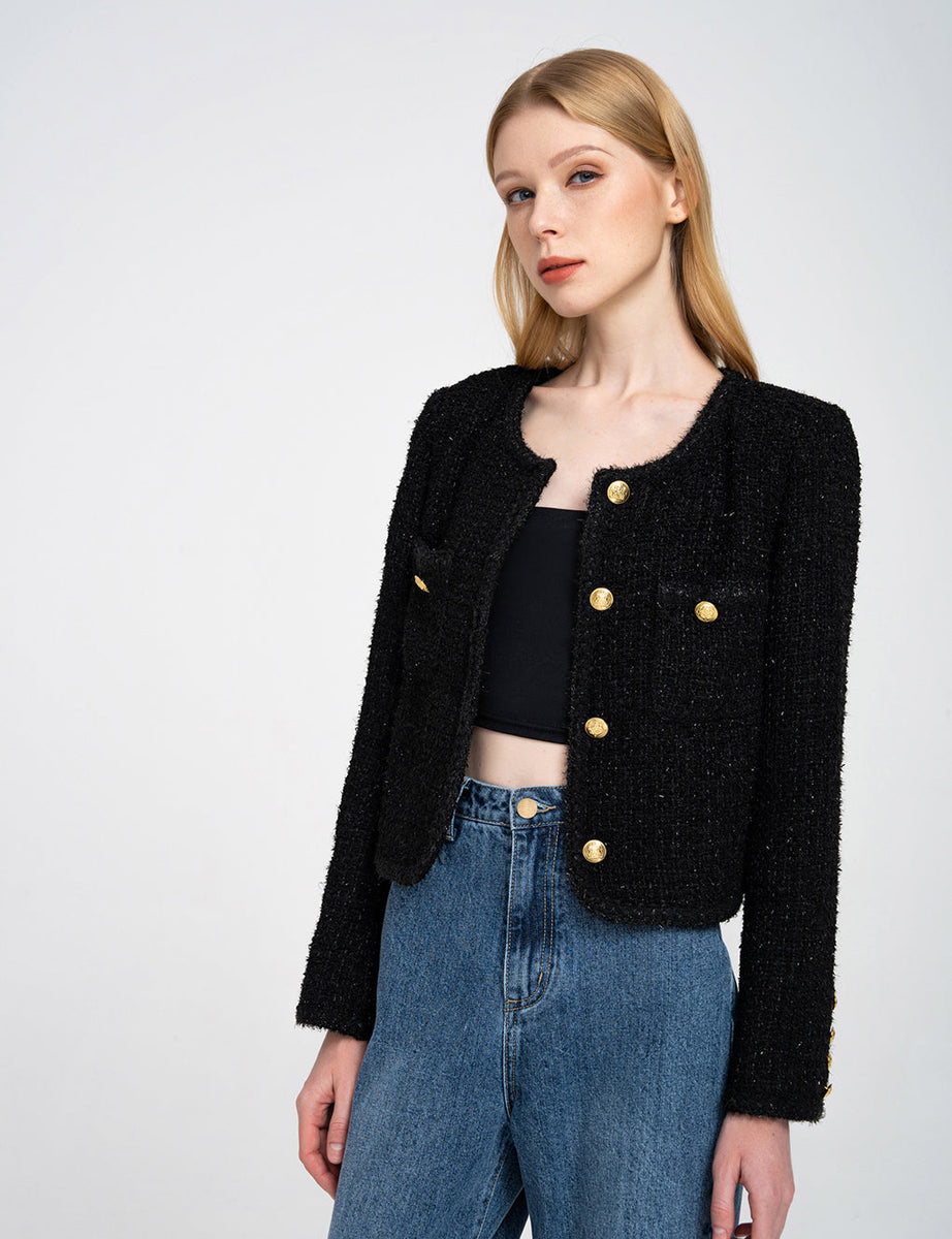 Single-breasted Metallic Thread Tweed Jacket – Le Di Vita