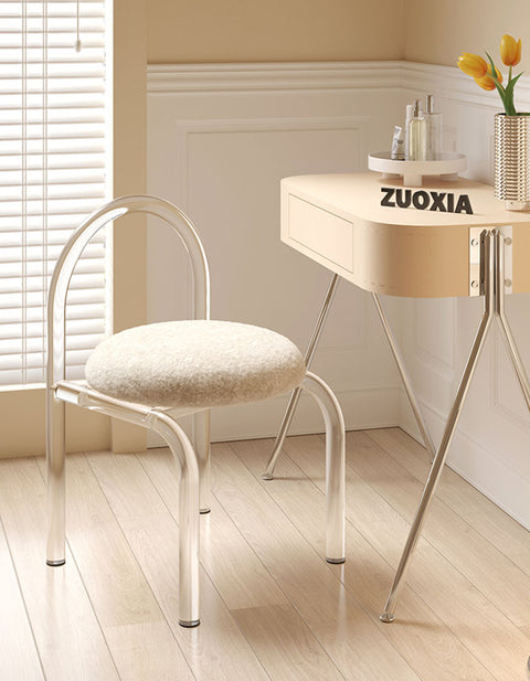 Curved Clear Plastic Dressing Table Chair, Cashmere Seat Pad-Le Di Vita- | Le Di Vita