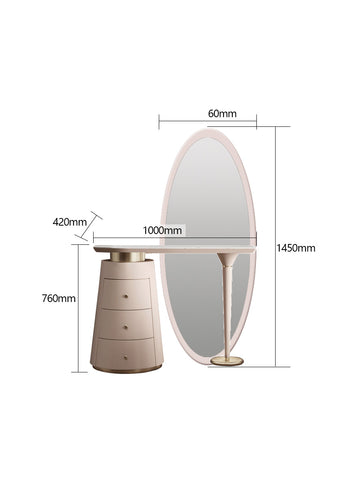 Kendrick beige dressing table with mirror in a contemporary bedroom setting