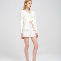 Botton-embellished Braided-trim Tweed Jacket