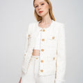 Botton-embellished Braided-trim Tweed Jacket