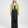 Notched Lapel Ribbon-trimmed Wool-blend Tweed Jacket