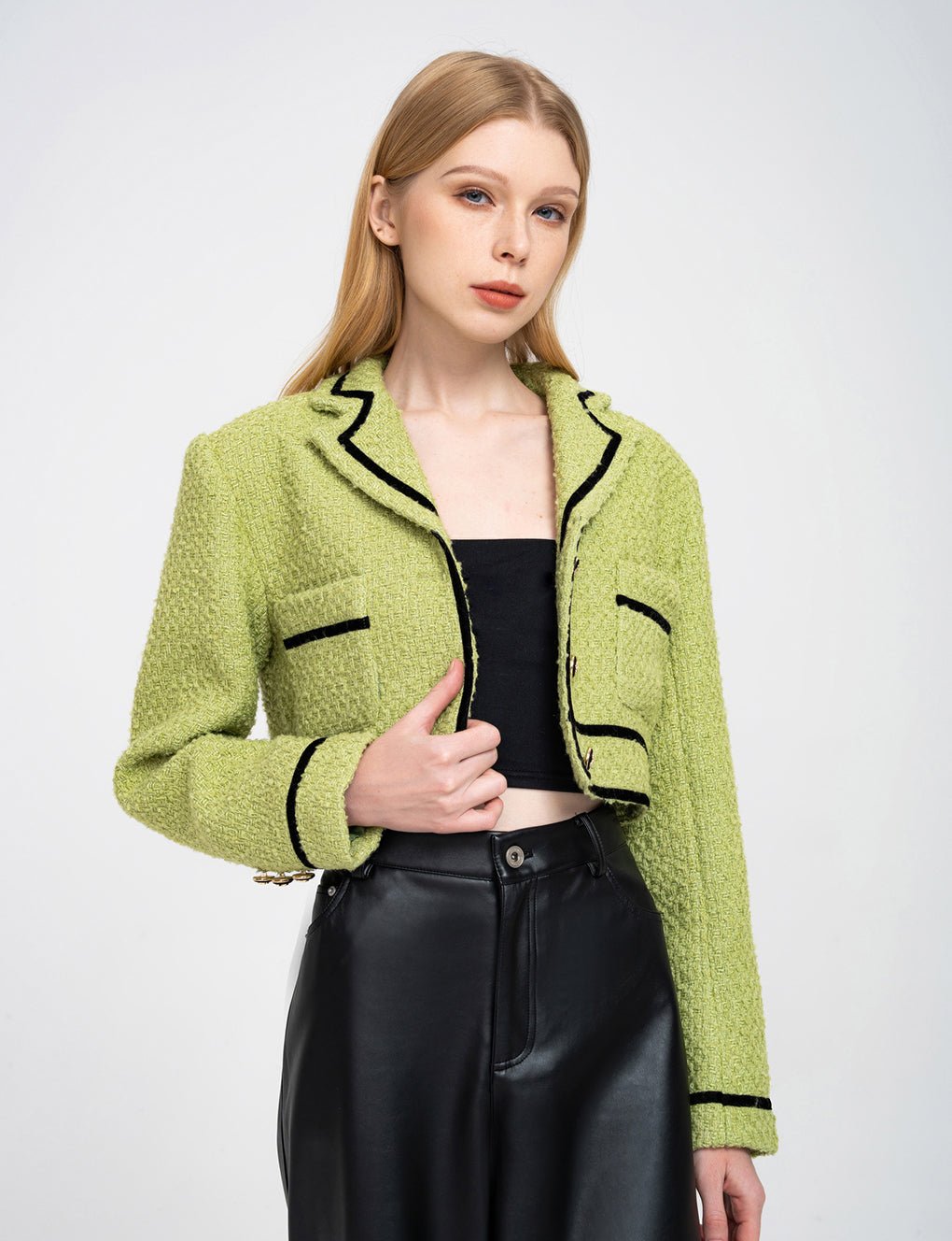 Notched Lapel Ribbon-trimmed Wool-blend Tweed Jacket