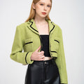 Notched Lapel Ribbon-trimmed Wool-blend Tweed Jacket