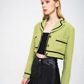 Notched Lapel Ribbon-trimmed Wool-blend Tweed Jacket