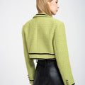 Notched Lapel Ribbon-trimmed Wool-blend Tweed Jacket