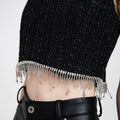 Cropped Rhinestone-embellished Metallic Thread Cotton-blend Tweed Top