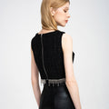 Cropped Rhinestone-embellished Metallic Thread Cotton-blend Tweed Top