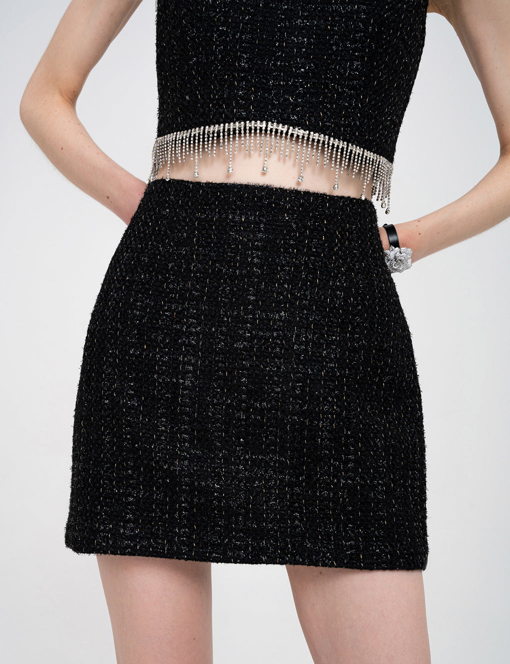 Metallic-thread Cotton-blend Tweed Mini Skirt