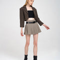 Notched Lapel Cropped Stippled Chevron Jacket