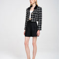 Houndstooth Velvet Lapel Wool-blend Tweed Jacket