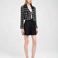 Houndstooth Velvet Lapel Wool-blend Tweed Jacket