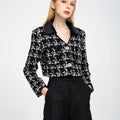 Houndstooth Velvet Lapel Wool-blend Tweed Jacket
