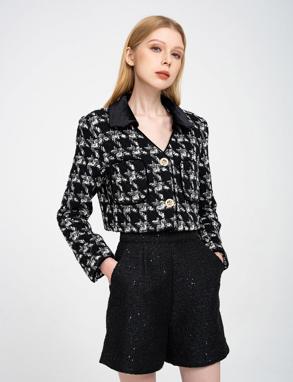 Sequin-embellished High-rise Tweed Shorts