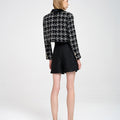 Houndstooth Velvet Lapel Wool-blend Tweed Jacket