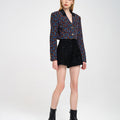 Cropped Velvet-trimmed V-neck  Bouclé-tweed Jacket