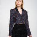 Cropped Velvet-trimmed V-neck  Bouclé-tweed Jacket