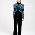 Houndstooth Cropped Wool-blend Tweed and Velvet Spliced Jacket