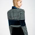 Houndstooth Cropped Wool-blend Tweed and Velvet Spliced Jacket