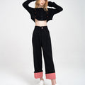 Turn-up Wide-leg High-rise Suit Trousers