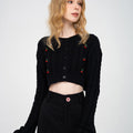 Cropped Cherry-embellished Cable-knit Wool-blend Cardigan