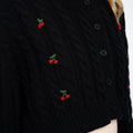 Cropped Cherry-embellished Cable-knit Wool-blend Cardigan
