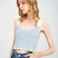 Lace-trimmed Sleeveless Cotton-blend Cropped Top