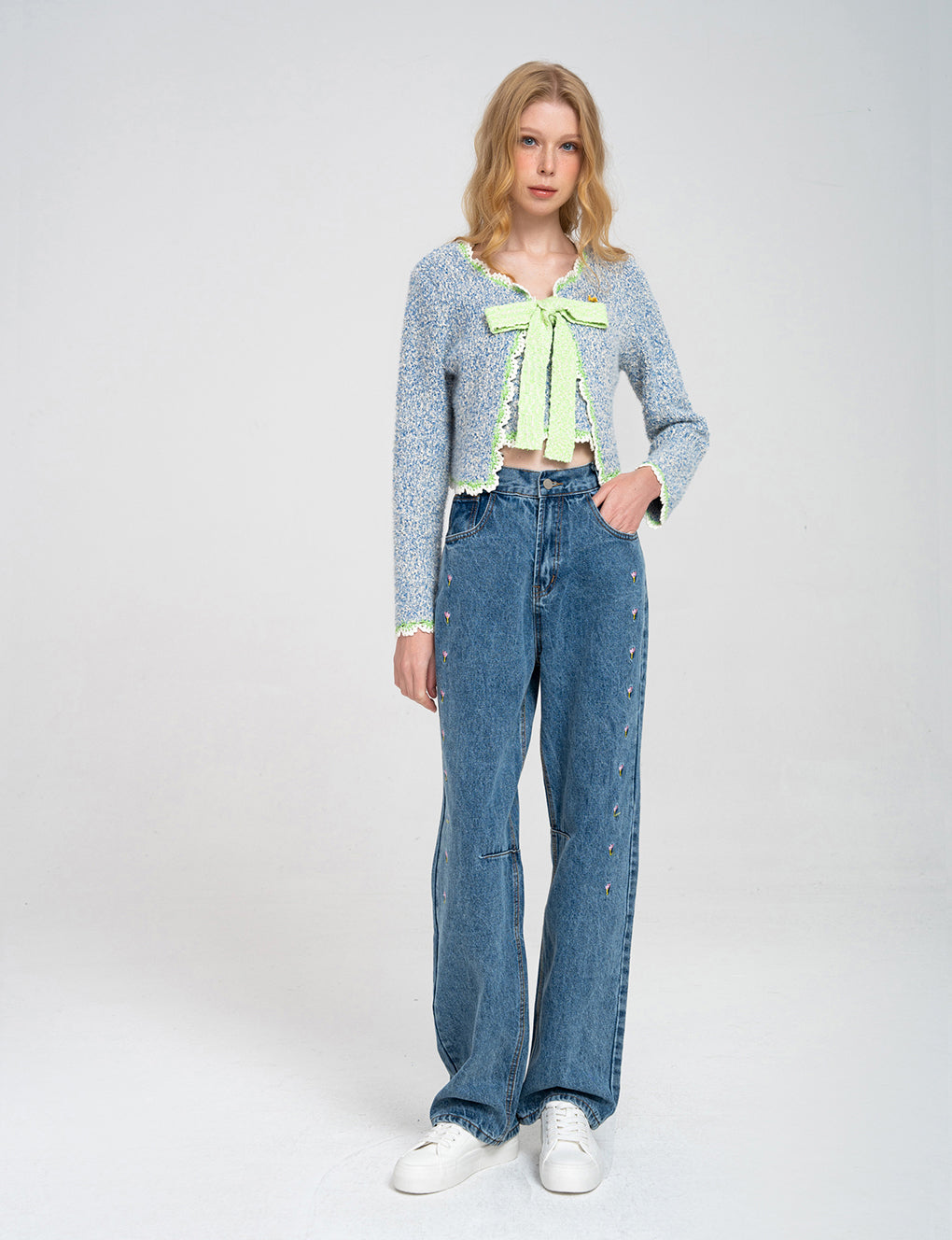 Floral-embroidered High-rise Straight-leg Jeans