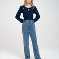 Cropped Floral-embroided Cable-knit Wool-blend Sweater