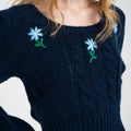 Cropped Floral-embroided Cable-knit Wool-blend Sweater