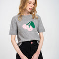 Cherry-embroidered Ribbed Edge Wool-blend Knitted Jumper
