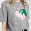 Cherry-embroidered Ribbed Edge Wool-blend Knitted Jumper