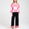 Two-color Block Stretch Wool-blend Pullover Jumper