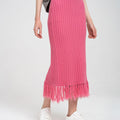 Fringed Ribbed High-waisted Midi Dress