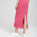 Fringed Ribbed High-waisted Midi Dress
