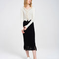 Fringed Ribbed High-waisted Midi Dress