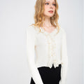 V-neck Lace-trimmed Knitted Cardigan