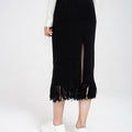 Fringed Ribbed High-waisted Midi Dress