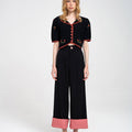 Cropped Embroidery Design Cable-knit Trimmed Cardigan