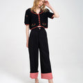 Cropped Embroidery Design Cable-knit Trimmed Cardigan