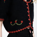 Cropped Embroidery Design Cable-knit Trimmed Cardigan