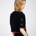 Cropped Embroidery Design Cable-knit Trimmed Cardigan