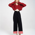 Turn-up Wide-leg High-rise Suit Trousers