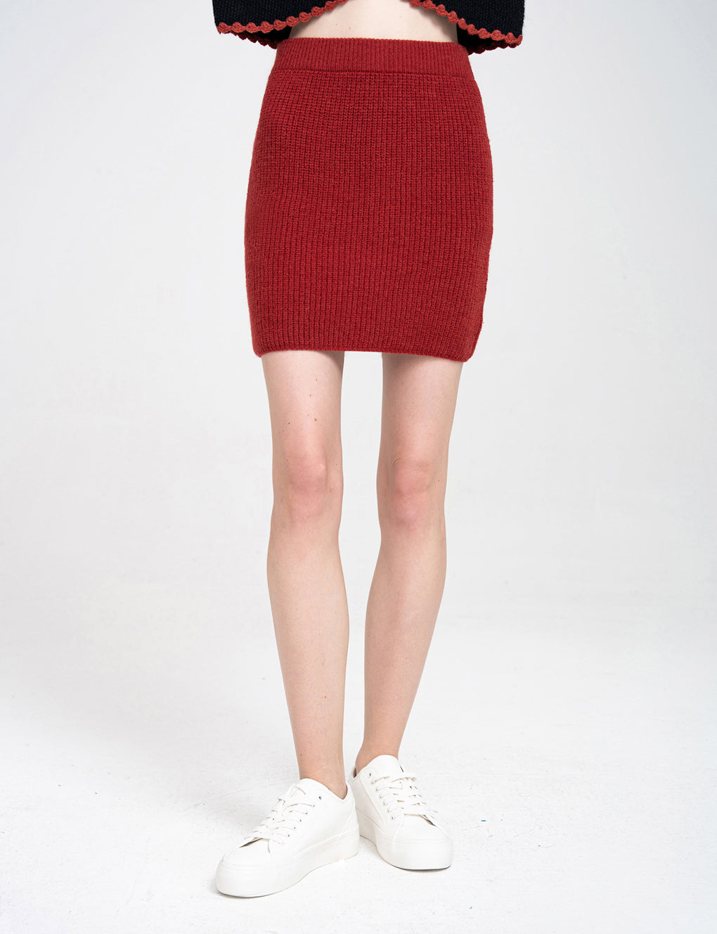 Ribbed High-waist Knitted Mini Skirt