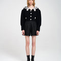 Cropped Bow-embellished Dropped Shoulder Heart-design Button-embellished Cardigan