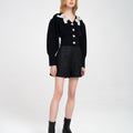 Cropped Bow-embellished Dropped Shoulder Heart-design Button-embellished Cardigan