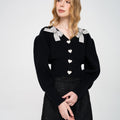 Cropped Bow-embellished Dropped Shoulder Heart-design Button-embellished Cardigan