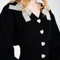 Cropped Bow-embellished Dropped Shoulder Heart-design Button-embellished Cardigan