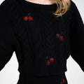 Cropped Cherry-embellished Cable-knit Jumper